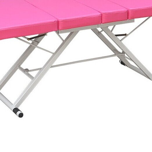 Foldable Massage Table Portable Bed Tattoo Bed Recliner Couch SPA Chair Beauty Salon PU Leather Pad (Pink)