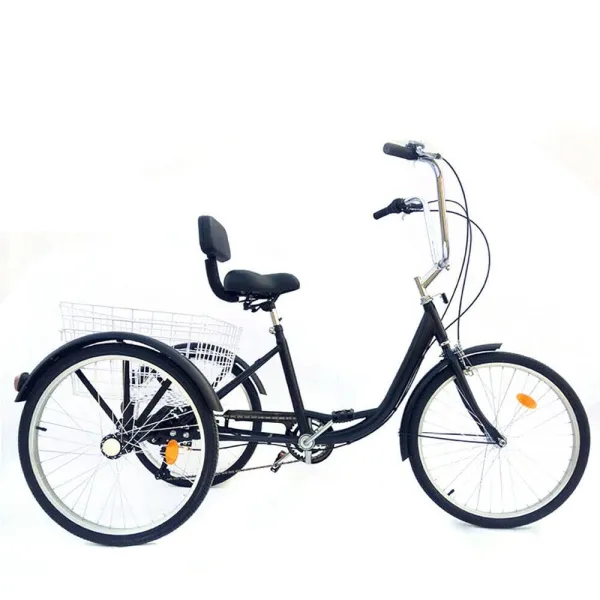 Adult Tricycle 24in 3 Wheel Bicycle Trike 6 Speed Adjustable Cushion Height with Fenders Anti-slip Handle Large Tires for Concrete Asphalt and Soil