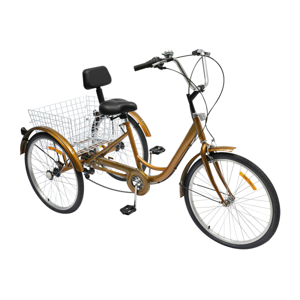 24 Inches Adult Tricycle 6-Speed Adjustable Trike with Backrest Shopping Basket Cruise Bike for Women Men