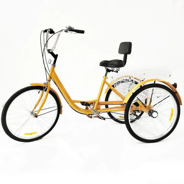24" Adult Tricycle Trike Bike Cruise 3-Wheels Bicycle 6 Speed w/ Basket Backrest