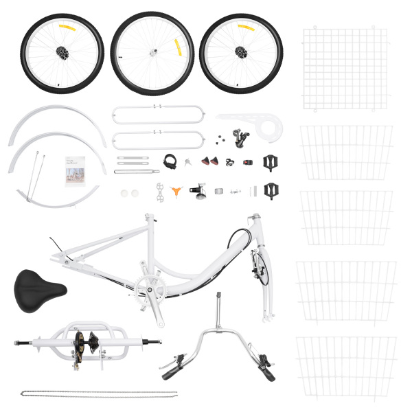 6 Speed 24" Adult Tricycle 3 Wheel Adult Cruise Bicycle Trike W/ Basket Lamp Set