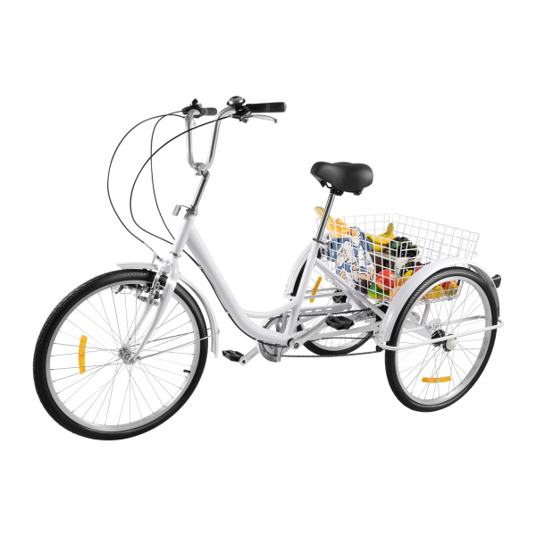6 Speed 24" Adult Tricycle 3 Wheel Adult Cruise Bicycle Trike W/ Basket Lamp Set