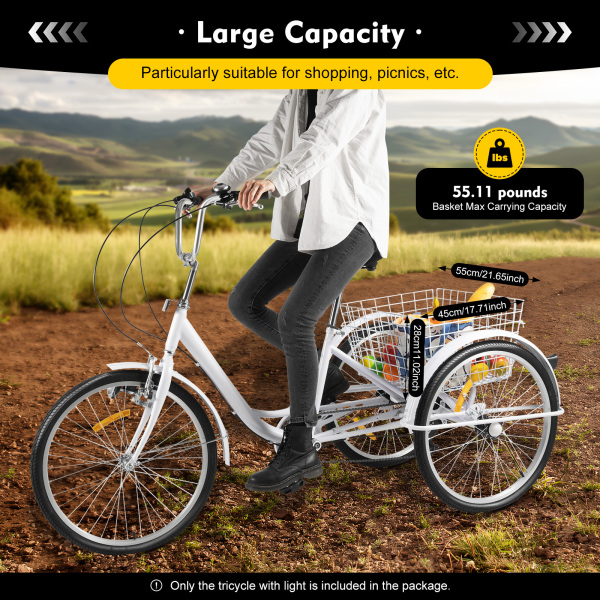 6 Speed 24" Adult Tricycle 3 Wheel Adult Cruise Bicycle Trike W/ Basket Lamp Set