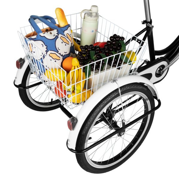 20‘’ 3 Wheel Bicycle Adult Tricycle Single Speed Bike with Basket Cargo Trike Cruiser Cycling Tricycle Anti-slip Pedals Non-slip Handle for Shopping