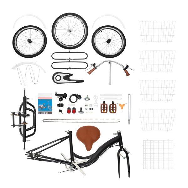 20‘’ 3 Wheel Bicycle Adult Tricycle Single Speed Bike with Basket Cargo Trike Cruiser Cycling Tricycle Anti-slip Pedals Non-slip Handle for Shopping