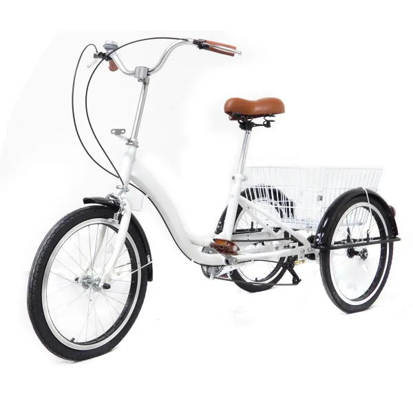 20'' White Tricycle Adult 3 Wheel Bike Trike Cruiser Single Speed Elderly Bicycle w/Shopping Basket (White)