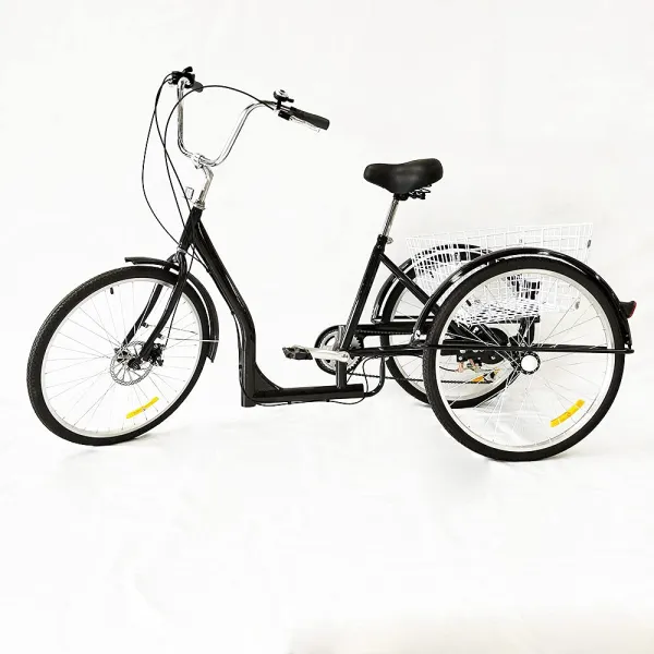 26 Inch Adult Bicycle City Tricycle Bicycle with Blues Tricycle 26 Inch 3 Wheel Bicycle Trike With Shopping Basket 74.8*29.5*47.2in Black