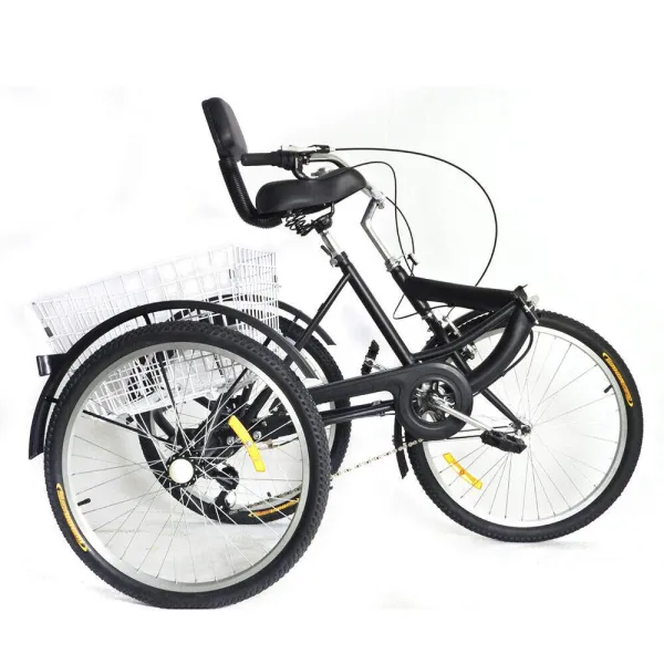 24in Adjustable Adult Tricycle 3-Wheel Bike 7 Speed Cruise Trike Bicycle w/Basket with Large Tires and Fenders for Entertainment Shopping