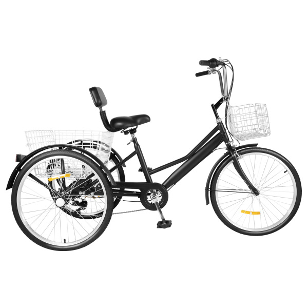 Tricycle for Adults 24 Inch 3-Wheel Bike 7 Speed Trike Bicycle Adjustable Seniors Trike