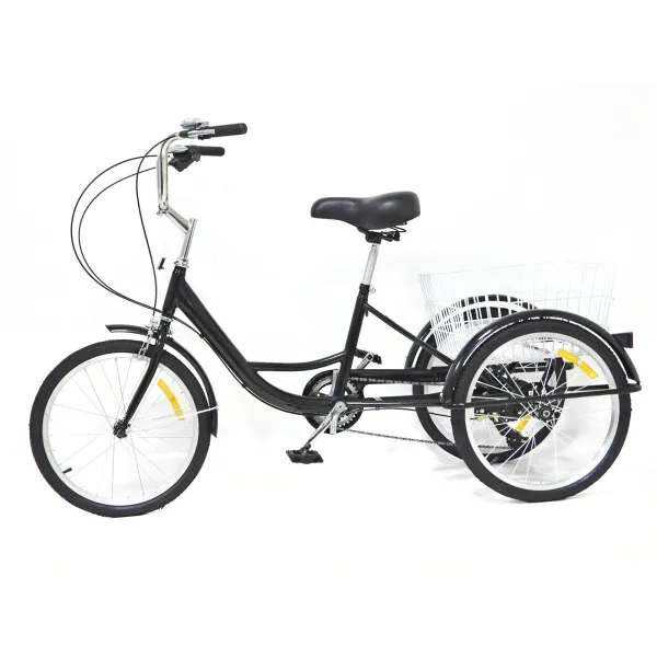 20" Adjustable Adult Tricycle 3-Wheel Bike 8 Speed Cruise Trike Bicycle w/Basket with Anti-skid and Wear-resistant Wheels for Entertainment Shopping