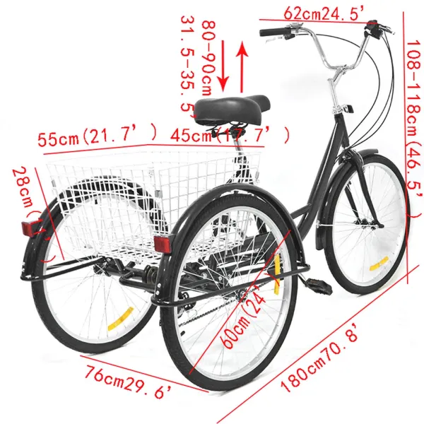 24" Adjustable Adult Tricycle 3-Wheel Bike 8 Speed Cruise Trike Bicycle w/Basket with Anti- 24" Adjustable Adult Tricycle 3-Wheel Bike 8 Speed Cruise Trike Bicycle w/Basket with Anti-