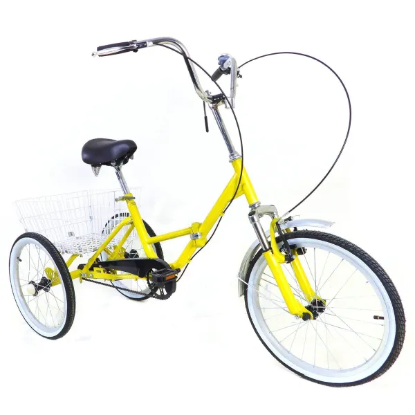 20 Inch Adult Tricycle Foldable 3 Wheels Cruiser Bike Folding Trike With Shopping Basket Cycling Used For Entertainment Shopping Exercise