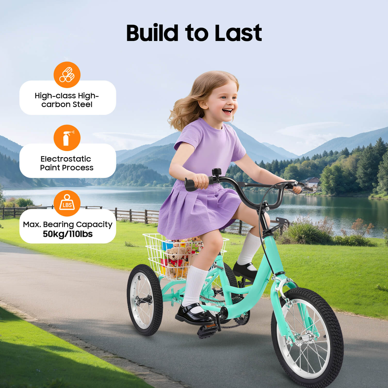 Kids Tricycle 14 inch Child Trike 3 Wheel Bike Single Speed