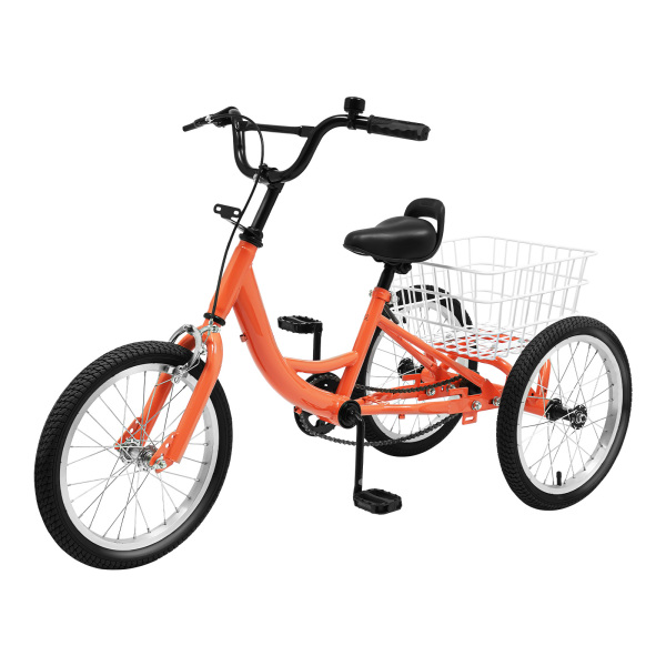 16'' Child Trike Tricycle Three-Wheel Kids Bike Bicycle W/ Back Basket Orange for 7-10 Years Old Boy Girl Gifts