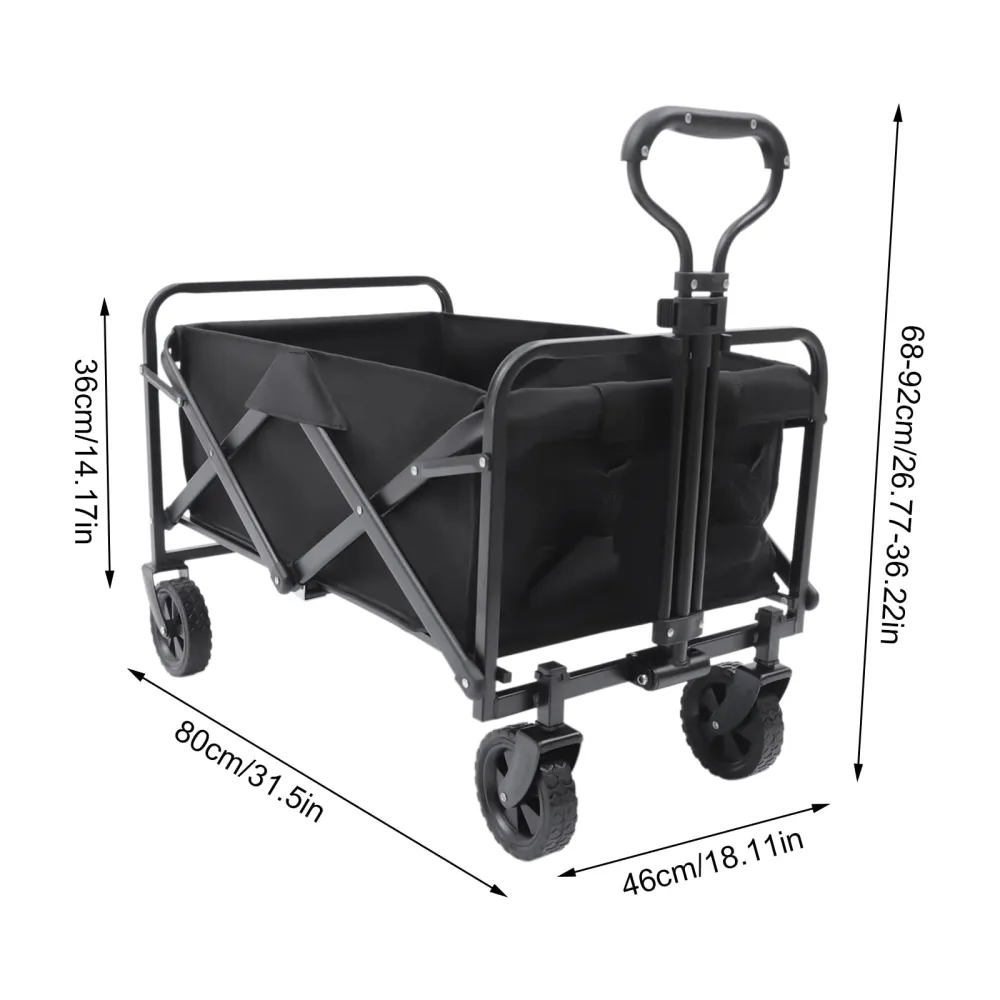 Folding Trolley Cart Outdoor Large Capacity Collapsible Wagon Cart, Portable Canvas Adjustable Handle Big Wheels