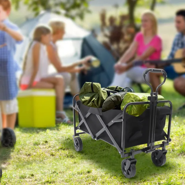Folding Trolley Cart Outdoor Large Capacity Collapsible Wagon Cart, Portable Canvas Adjustable Handle Big Wheels