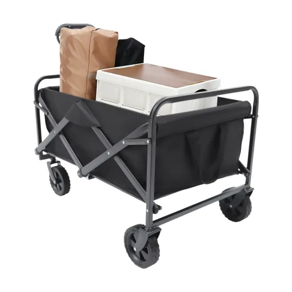 Folding Trolley Cart Outdoor Large Capacity Collapsible Wagon Cart, Portable Canvas Adjustable Handle Big Wheels