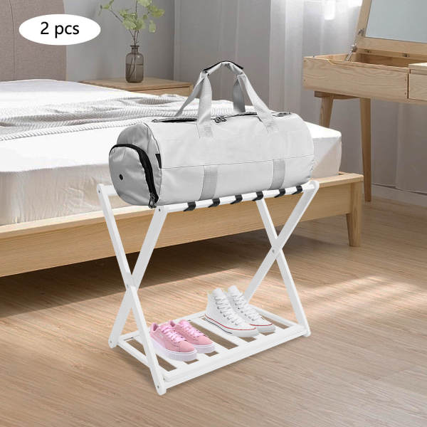 White Luggage Rack, 2 Pack Luggage Rack for Guest Room, Folding Luggage Rack