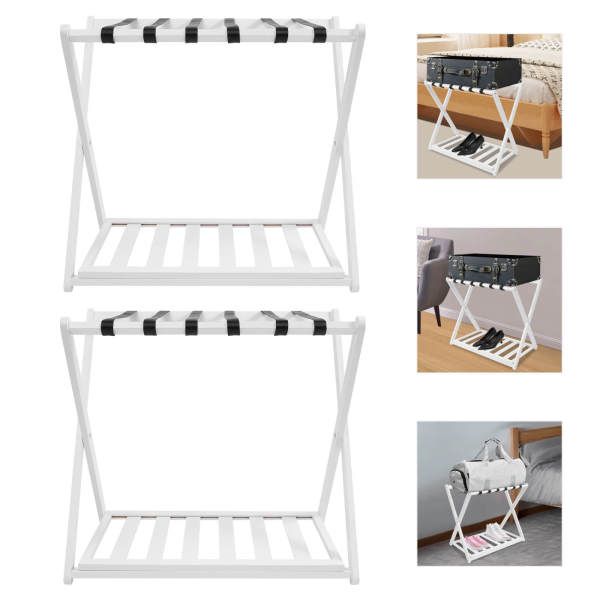 White Luggage Rack, 2 Pack Luggage Rack for Guest Room, Folding Luggage Rack