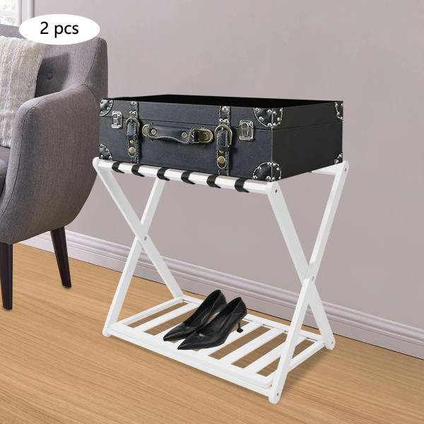 White Luggage Rack, 2 Pack Luggage Rack for Guest Room, Folding Luggage Rack