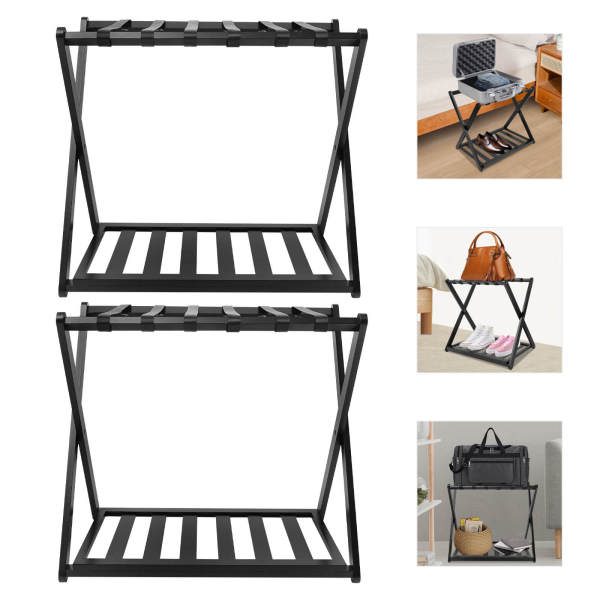 Black Luggage Rack, 2 Pack Luggage Rack for Guest Room, Folding Luggage Rack