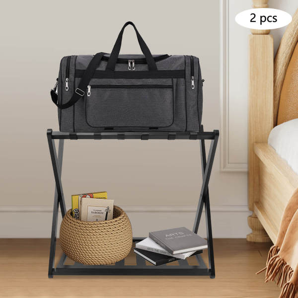 Black Luggage Rack, 2 Pack Luggage Rack for Guest Room, Folding Luggage Rack