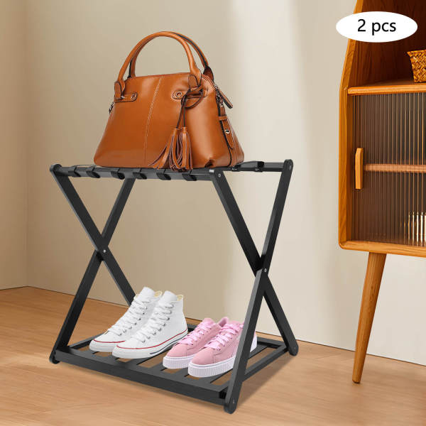Black Luggage Rack, 2 Pack Luggage Rack for Guest Room, Folding Luggage Rack