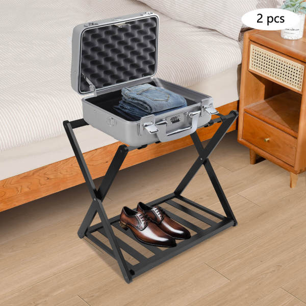 Black Luggage Rack, 2 Pack Luggage Rack for Guest Room, Folding Luggage Rack