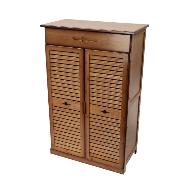Shoe Storage Cabinet, Bamboo 4 Tier Entryway Shoe Organizer with 1 Drawer and 2 Doors