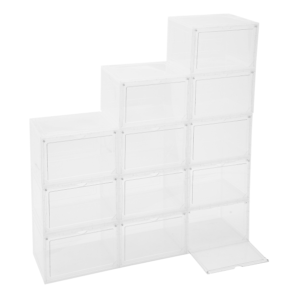 12 Pack Shoe Box,Drop Front Shoe Box,Clear Plastic Stackable Sneaker Box,Shoe Containers