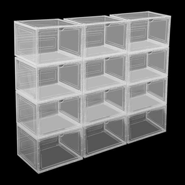 12 Pack Shoe Box,Drop Front Shoe Box,Clear Plastic Stackable Sneaker Box,Shoe Containers