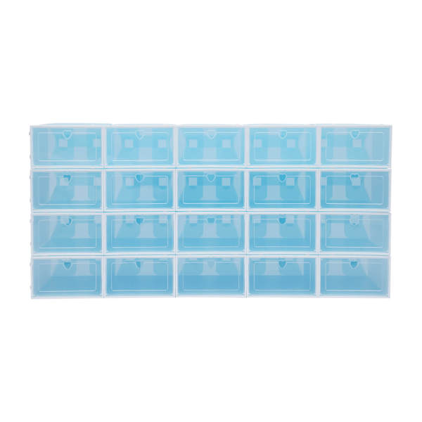 20-Pack Large Flip-Top Shoe Boxes in Dreamy Blue (Love Heart Design), Plastic Storage Containers - Stackable