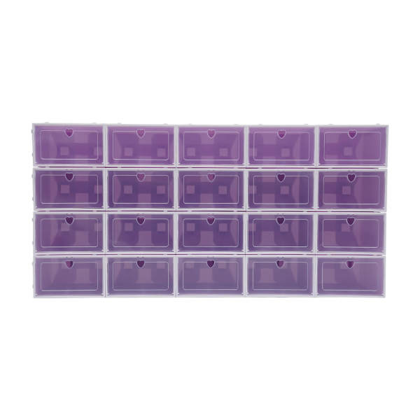 20-Pack Large Flip-Top Shoe Boxes in Dreamy Purple (Love Heart Design), Plastic Storage Containers - Stackable
