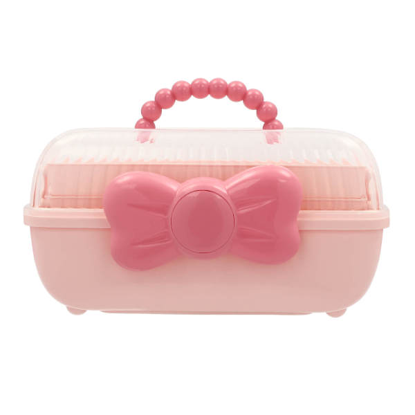 3-Layer Storage Box for Kids, Portable Storage Box for Girls, Cute 3-Layers Folding Clear Plastic Craft Organizer, with Bow - Pink, Girl's Gift