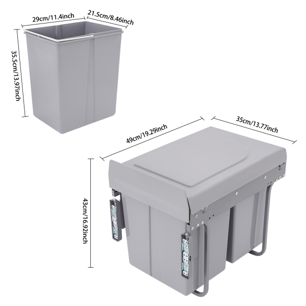 Kitchen Waste Bin, 40L Pullout Recycling Garbage Trash Can, Sliding Kitchen Recycle Waste Bin