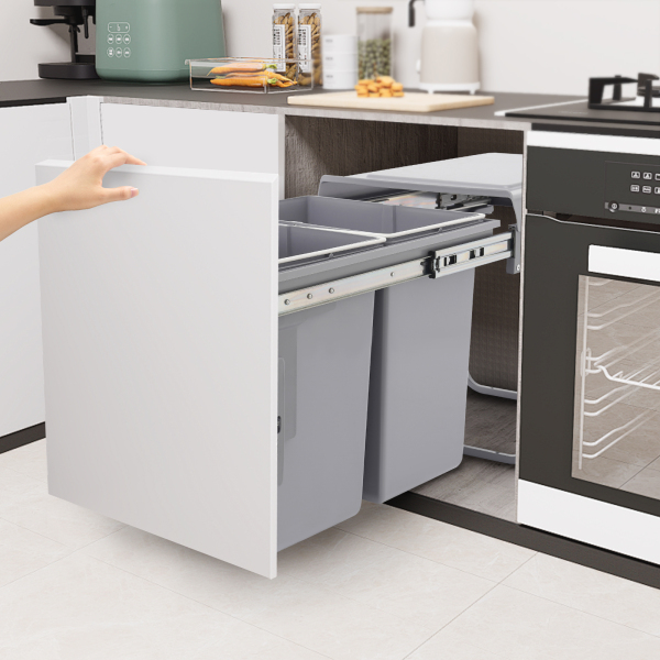 Kitchen Waste Bin, 40L Pullout Recycling Garbage Trash Can, Sliding Kitchen Recycle Waste Bin