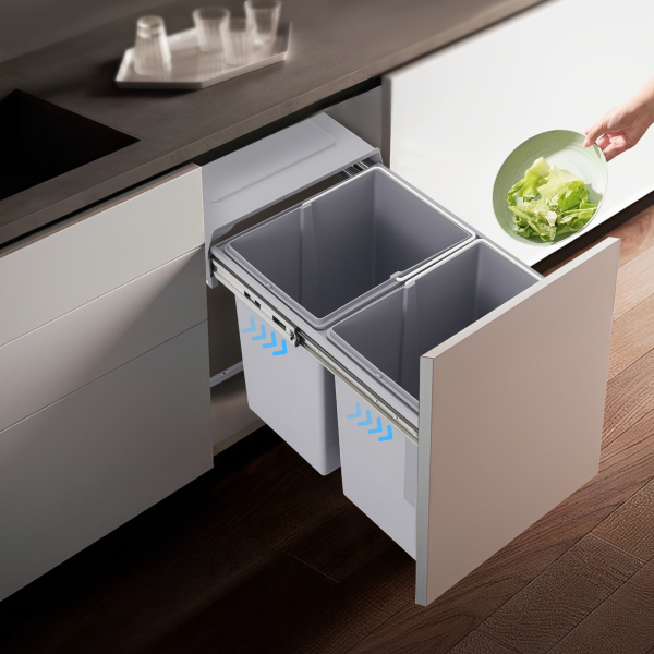 Kitchen Waste Bin, 40L Pullout Recycling Garbage Trash Can, Sliding Kitchen Recycle Waste Bin