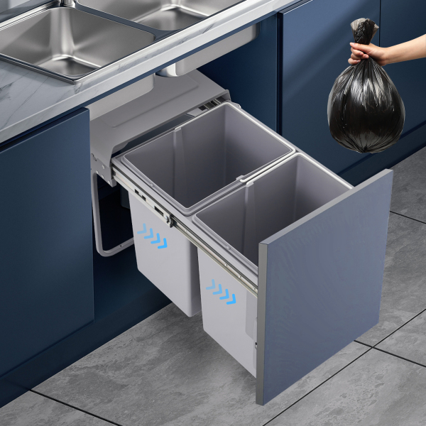 Kitchen Waste Bin, 40L Pullout Recycling Garbage Trash Can, Sliding Kitchen Recycle Waste Bin