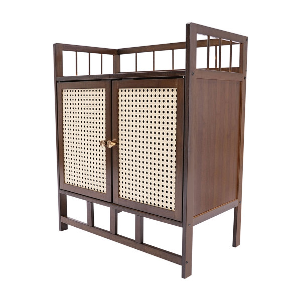 Retro Bedside Table Square Nightstand, Sturdy Bamboo Sofa End Table for Living Room,Bedroom,Balcony Corner