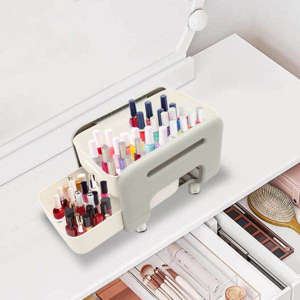 White Pull Out Cabinet Organizer,  2-Tier Slide Out Sliding Shelf, 2 Tier Cabinet Basket Storage Shelf with Sliding Drawers 38*25.5*25.5cm