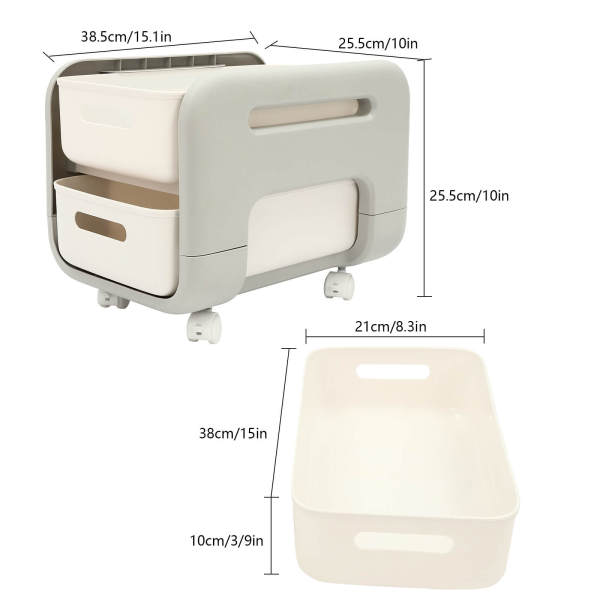 White Pull Out Cabinet Organizer,  2-Tier Slide Out Sliding Shelf, 2 Tier Cabinet Basket Storage Shelf with Sliding Drawers 38*25.5*25.5cm