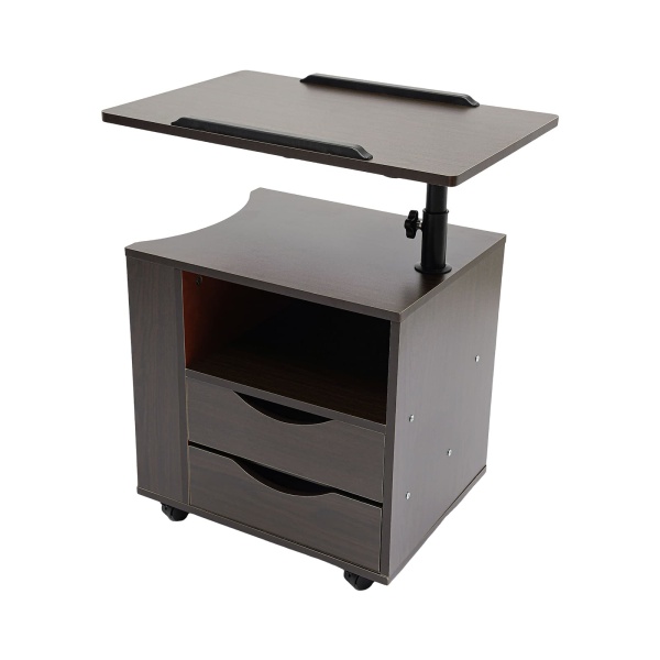 Pine Bedside Table with Lifting Board, Adjustable Bedside Table, Side Table with Wheels
