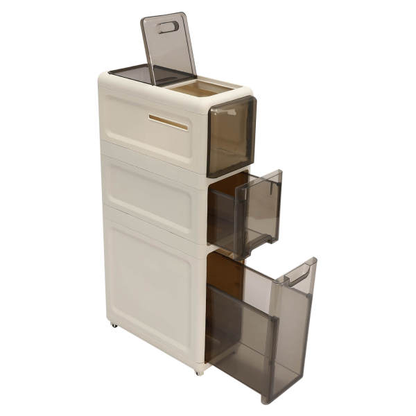 White Small Bathroom Storage Cabinet, 3-Tier Drawer Organizer, Rolling Cart Organizer, Narrow Slim Bathroom Storage Cabinet