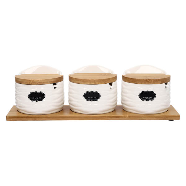 Kitchen Spice Jar, Ceramic Spice Jars with Bamboo Lids and Sugar Spoons, Spice Container