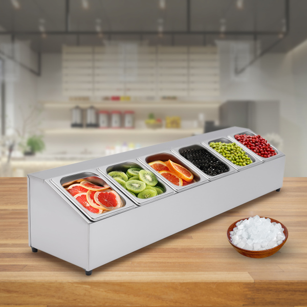 Catering Ingredient Container Stainless Steel 6 Grids Ingredient Box Side Container Bar Container Capacity Per Container Over 2 Litres with 6 Containers Catering Ingredient Container Stainless Steel 6 Grids Ingredient Box Side Container Bar Container Capacity Per Container Over 2 Litres with 6 Containers