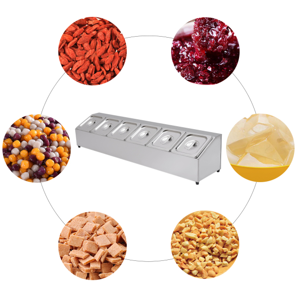 Catering Ingredient Container Stainless Steel 6 Grids Ingredient Box Side Container Bar Container Capacity Per Container Over 2 Litres with 6 Containers Catering Ingredient Container Stainless Steel 6 Grids Ingredient Box Side Container Bar Container Capacity Per Container Over 2 Litres with 6 Containers