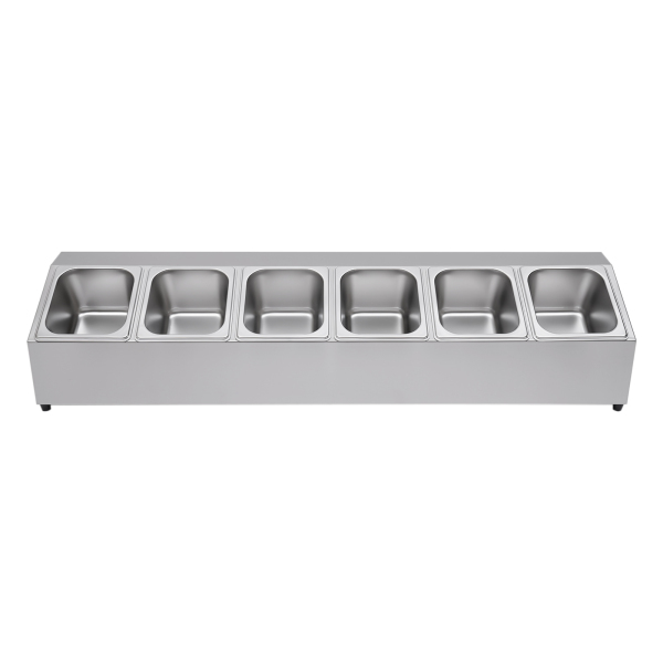 Catering Ingredient Container Stainless Steel 6 Grids Ingredient Box Side Container Bar Container Capacity Per Container Over 2 Litres with 6 Containers