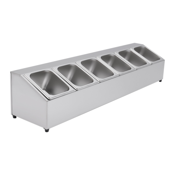 Catering Ingredient Container Stainless Steel 6 Grids Ingredient Box Side Container Bar Container Capacity Per Container Over 2 Litres with 6 Containers
