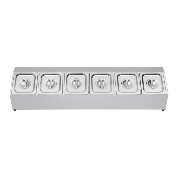 Catering Ingredient Container Stainless Steel 6 Grids Ingredient Box Side Container Bar Container Capacity Per Container Over 2 Litres with 6 Containers Catering Ingredient Container Stainless Steel 6 Grids Ingredient Box Side Container Bar Container Capacity Per Container Over 2 Litres with 6 Containers
