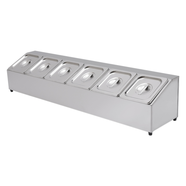 Catering Ingredient Container Stainless Steel 6 Grids Ingredient Box Side Container Bar Container Capacity Per Container Over 2 Litres with 6 Containers Catering Ingredient Container Stainless Steel 6 Grids Ingredient Box Side Container Bar Container Capacity Per Container Over 2 Litres with 6 Containers